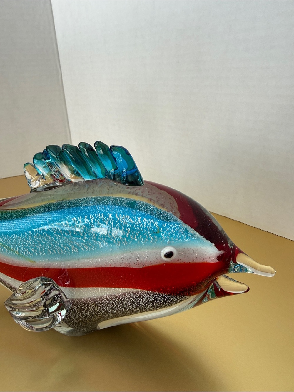 Vintage Murano- style handblown Glass Fish Figurine - Blue, Red, White - Picture 2 of 5